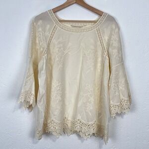 Soft Surroundings Boho Cottage Peasant Tunic Large Floral Embroidered Crochet